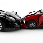 Two cars in an accident isolated on a white background