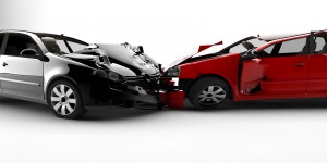 Two cars in an accident isolated on a white background